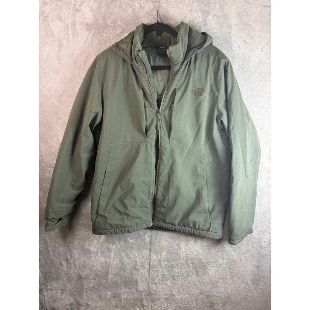 THE NORTH FACE Mens M Green Hooded Full Zip Outdoor Jacket Fleece Lined Flawed